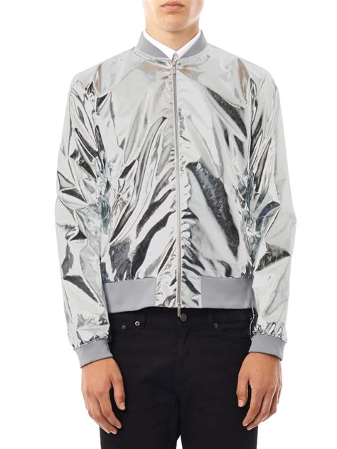 metallic cooling fabric outerwear|Metallic denim bomber jacket .